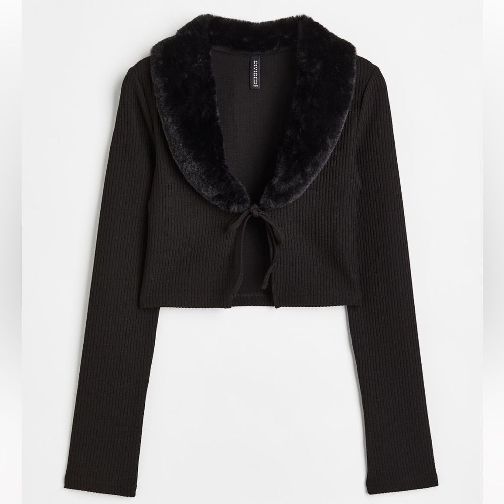 H&M Tie Front Crop Cardigan in Black Size S - Picture 3 of 3